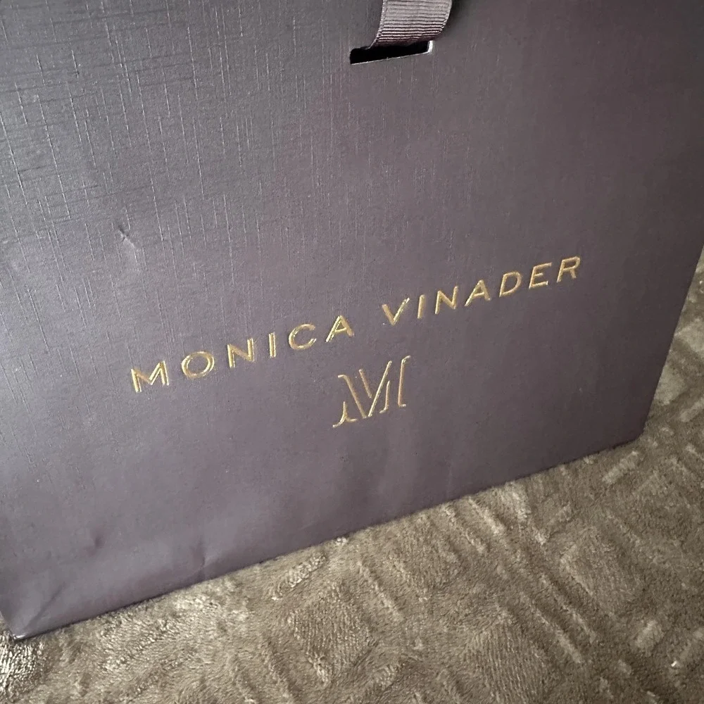Monica Vinader Brown Paper Shopping Gift Bag Large Grosgrain Ribbon Handles Logo